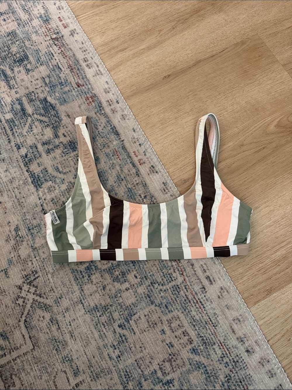 Rhythm Striped Scoop Bikini Top in Green, Pink, Brown, White
